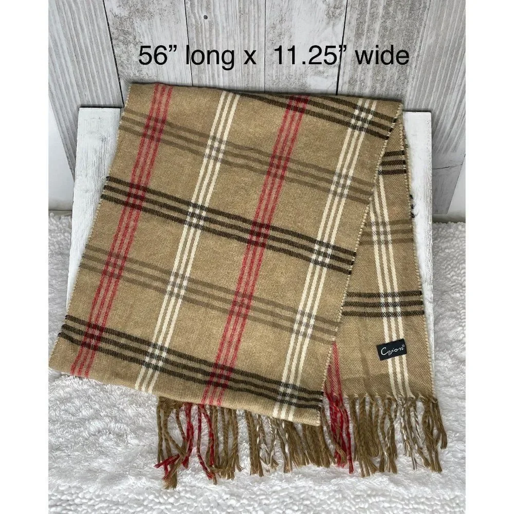 Vintage Cejon Tan Plaid Scarf